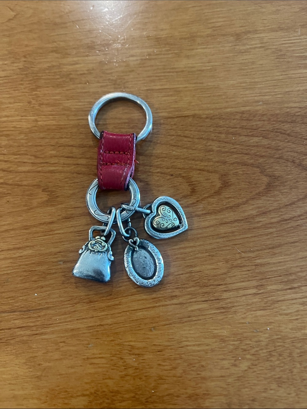Brighton Red Leather Keychain with Silver Charms